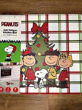 Peanuts Christmas Gang Snoopy Anti-Fatigue Kitchen Mat Plaid Red & Green
